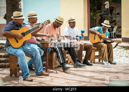 Cuban musicians play in the street in Trinidad, Cuba Stock Photo