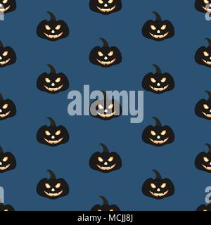 Halloween seamless pattern with scary stare pumpkin on black background ...