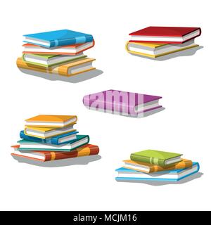 Collection of different stacked books. Isolated on white background. Stock Vector