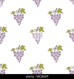 Seamless pattern with grapes and leaves on simple background. Repeating endless violet grape background. Vector Illustration Stock Vector