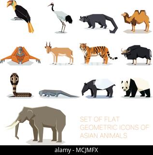 Vector image of the Set of flat geometric asian icons Stock Vector