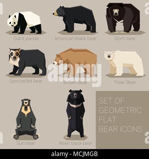 Vector image of the Set of flat geometric bear icons Stock Vector