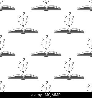 Seamless pattern with question marks above an open book. Great for wall book cover and inside, gift paper, wrapping, textile, etc. Vector Illustration Stock Vector