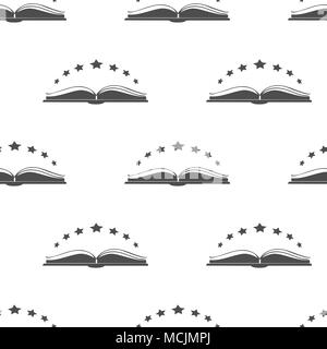 Open book icon with with stars above it. Isolated icon of an open book on white background. Vector Illustration Stock Vector