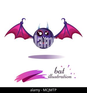 Funny, cute, crazy cartoon bat. Fear and horror illustration. Stock Vector
