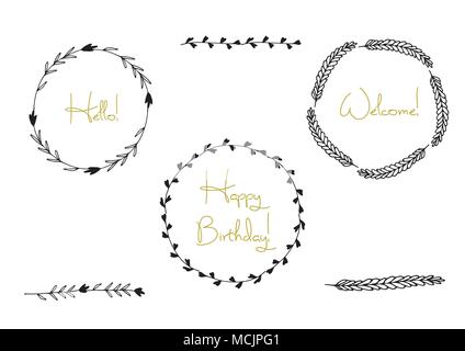 A collection of handmade sketches with plants. Monochrome image of wild flowers and herbs. Black and white elements for coloring. Vector illustration. Stock Vector