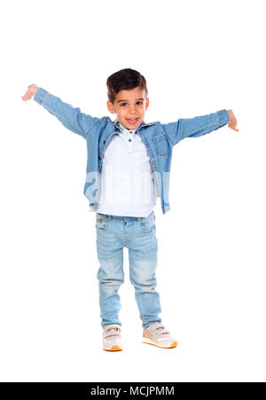 Happy gipsy child dancing isolated on a white bacground Stock Photo