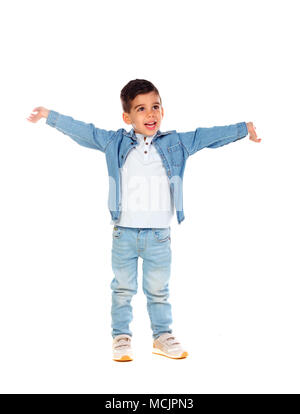 Happy gipsy child dancing isolated on a white bacground Stock Photo