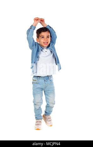 Happy gipsy child dancing isolated on a white bacground Stock Photo