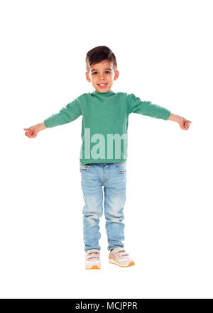 Happy gipsy child dancing isolated on a white bacground Stock Photo