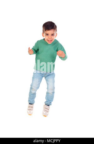 Happy gipsy child dancing isolated on a white bacground Stock Photo