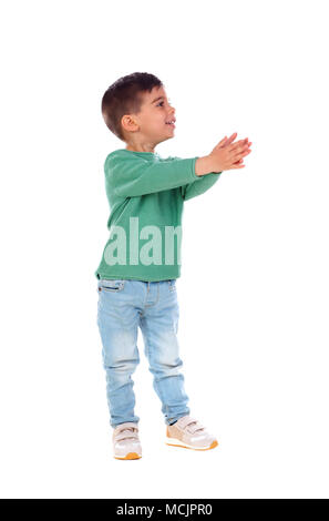 Happy gipsy child dancing isolated on a white bacground Stock Photo