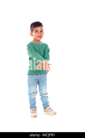 Happy gipsy child dancing isolated on a white bacground Stock Photo