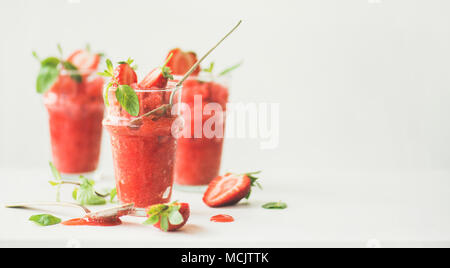 Strawberry, champaigne summer granita in glasses, wide composition Stock Photo