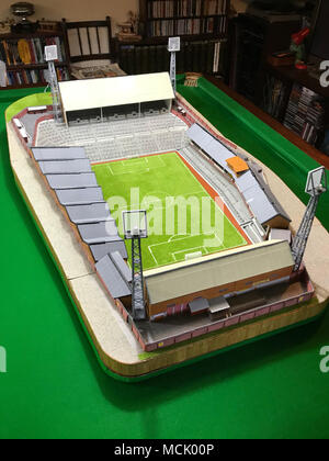 A scale model of the Molineux Stadium made by the retired accountant Chris Jepson, who has spent more than 500 hours making it from materials such as matchsticks. The life-long Wolverhampton Wanderers fan, began his creation in October 2016 and managed to finish it in time for their promotion to the Premier League. Stock Photo