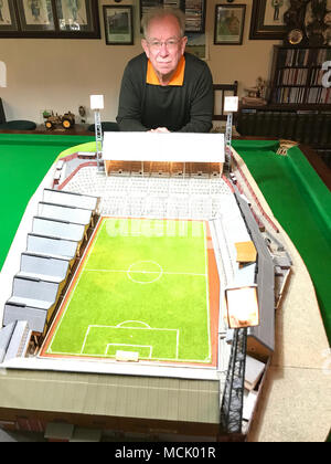 Retired accountant Chris Jepson has spent more than 500 hours making a scale model of the Molineux Stadium from materials such as matchsticks. The life-long Wolverhampton Wanderers fan, began his creation in October 2016 and managed to finish it in time for their promotion to the Premier League. Stock Photo