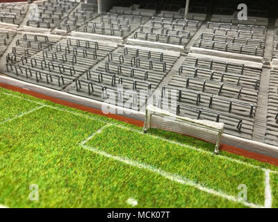 A scale model of the Molineux Stadium made by retired accountant Chris Jepson, who has spent more than 500 hours making it from materials such as matchsticks. The life-long Wolverhampton Wanderers fan, began his creation in October 2016 and managed to finish it in time for their promotion to the Premier League. Stock Photo