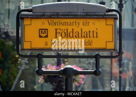 Sign of the metro station Vörösmarty ter in the hungarian capital Budapest - Hungary. Stock Photo