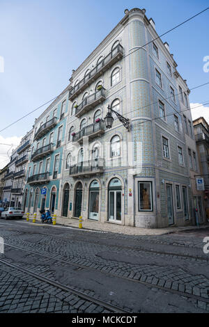 typical palace covered with decorated tiles in Lisbon, Portugal Stock Photo