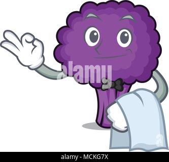 Waiter purple broccoli mascot cartoon vector illustration Stock Vector