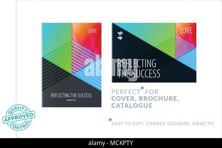 Material design template. Creative colourful abstract brochure set, annual report on black background Stock Vector