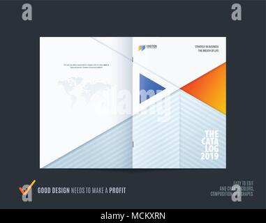 Abstract blue orange colourful brochure in material design paper cut style, modern catalog, centerfold cover Stock Vector