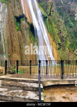 Cola de Caballo waterfall. Cola de Caballo is a waterfall about 40 km from Monterrey, Mexico, in the town of Villa de Santiago, Nuevo Leon. Stock Photo