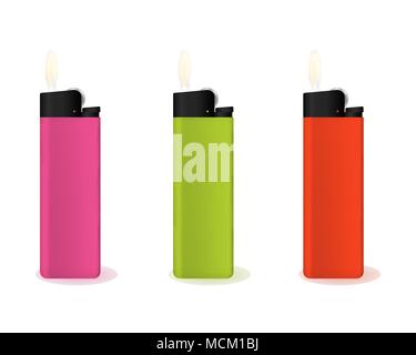 Set of multi-colored lighters. Stock Vector