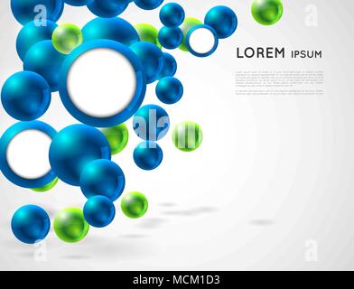 abstract horizontal background with shiny green and blue spheres, design element Stock Vector