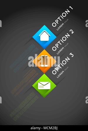 infographic template, option squares banners with icons, long shadow effect, design element Stock Vector