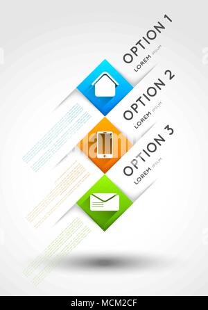 infographic template, option squares banners with icons, long shadow effect, design element Stock Vector