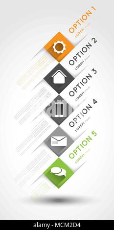 infographic template, option squares banners with icons, long shadow effect, design element Stock Vector