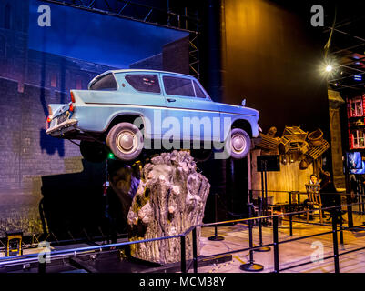 Blue Car, Harry Potter Studios, the Making of Harry Potter Warner Bros. Studio Tour, London, Leavesden England, United Kingdom, Europe Stock Photo