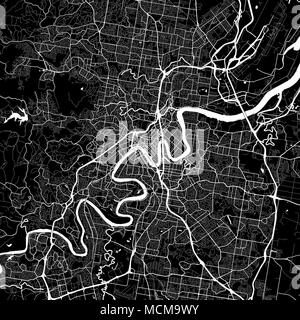 Area map of Brisbane, Australia. Dark background version for infographic and marketing projects. This map of Brisbane, Queensland, contains typical la Stock Vector