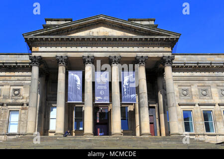 Advertisment banners for China's first emperor and the terracotta warriors exhibition at the World Museum, Liverpool, Merseyside, England, UK. Stock Photo