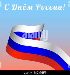 Russia Day. Official Russian holiday. 12 june. Evening sky. White Blue Red Ribbon. Text in Russian - Russia Day. Stock Vector