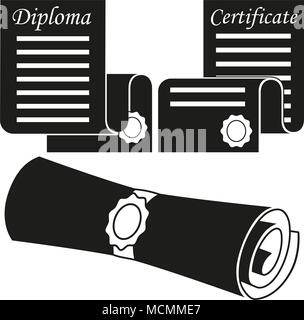 Black and white graduation scroll silhouette set Stock Vector