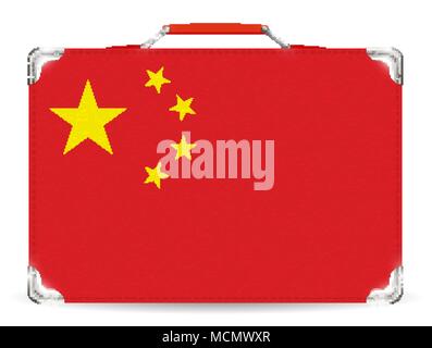 china flag on travel suitcase on white background Stock Vector