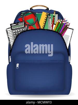 student school bag with study tool in side Stock Vector