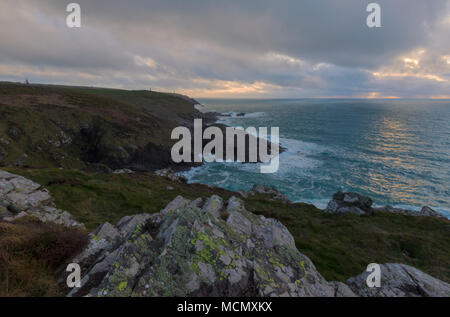 Sunset over Pendeen Watch on the North Cornish Coast Stock Photo