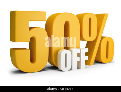 50 percent OFF. 3d image. White background. Stock Photo