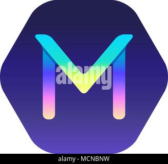 Gradient Logo. The letter M in the Pentagon. Color 3D logotype Stock Vector