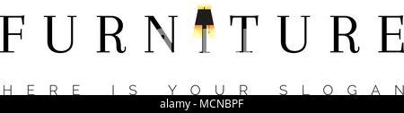 Black logo for furniture. Illustration of a floor lamp in a word. Stock Vector