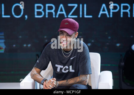 April 17, 2018 - Sao Paulo, Sao Paulo, Brazil - The soccer player NEYMAR JR participates in Semp TCL's event, a joint venture between Brazilian Semp and Chinese TCL, to confirm the footballer as its new face, in Sao Paulo, Brazil. Neymar will star in television, internet and print media campaigns. (Credit Image: © Paulo Lopes via ZUMA Wire) Stock Photo