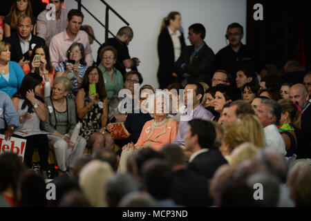 FILE: 17th Apr, 2018. Former first lady Barbara Bush 1925 - 2018. Photo taken: Miami, USA. 15th Jun, 2015. Former Florida Governor Jeb Bush on stage to announce his candidacy for the 2016 Republican presidential nomination at Miami Dade College - Kendall Campus Theodore Gibson Health Center (Gymnasium) June 15, 2015 in Miami, Florida. Credit: Storms Media Group/Alamy Live News Stock Photo