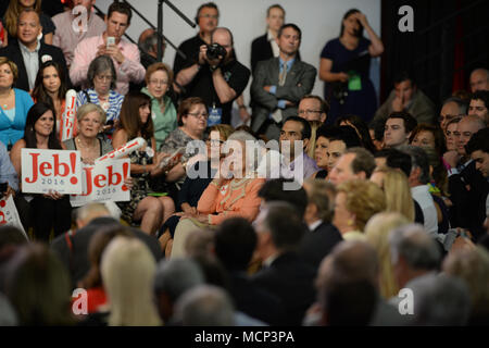 FILE: 17th Apr, 2018. Former first lady Barbara Bush 1925 - 2018. Photo taken: Miami, USA. 15th Jun, 2015. Former Florida Governor Jeb Bush on stage to announce his candidacy for the 2016 Republican presidential nomination at Miami Dade College - Kendall Campus Theodore Gibson Health Center (Gymnasium) June 15, 2015 in Miami, Florida.    People:  Barbara Bush, George P. Credit: Storms Media Group/Alamy Live News Stock Photo