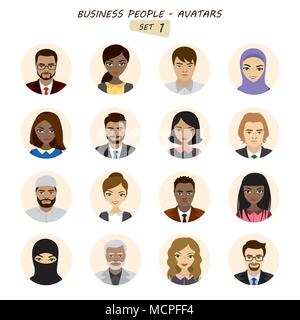 People avatars collection,business man and business woman different races, isolated on white background ,stock vector illustration Stock Vector