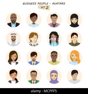 People avatars collection,business man and business woman different races, isolated on white background ,stock vector illustration Stock Vector