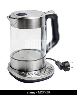 Steel and glass electrical kettle isolated on white Stock Photo