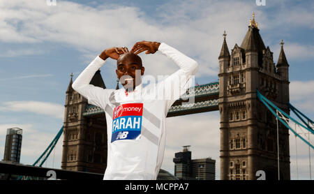 Sir Mo Farah during a press conference at The Tower Hotel, London. Picture date: Tuesday April 17, 2018. See PA story ATHLETICS Marathon. Photo credit should read: John Walton/PA Wire. Stock Photo